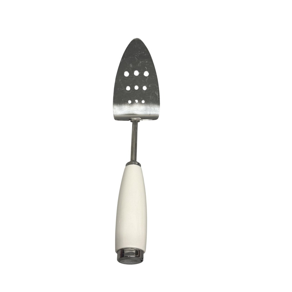 CorningWare Stainless‎ Steel Spatula White Plastic Handle Perforated Server
